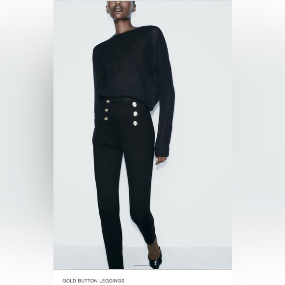 NWT gold button black woman leggings - Picture 2 of 12